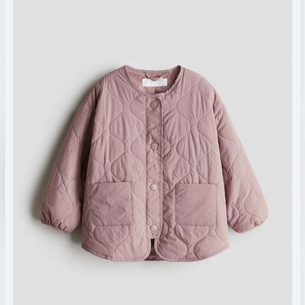 H&M Quilted Snap-Front Jacket in Mauve Pink